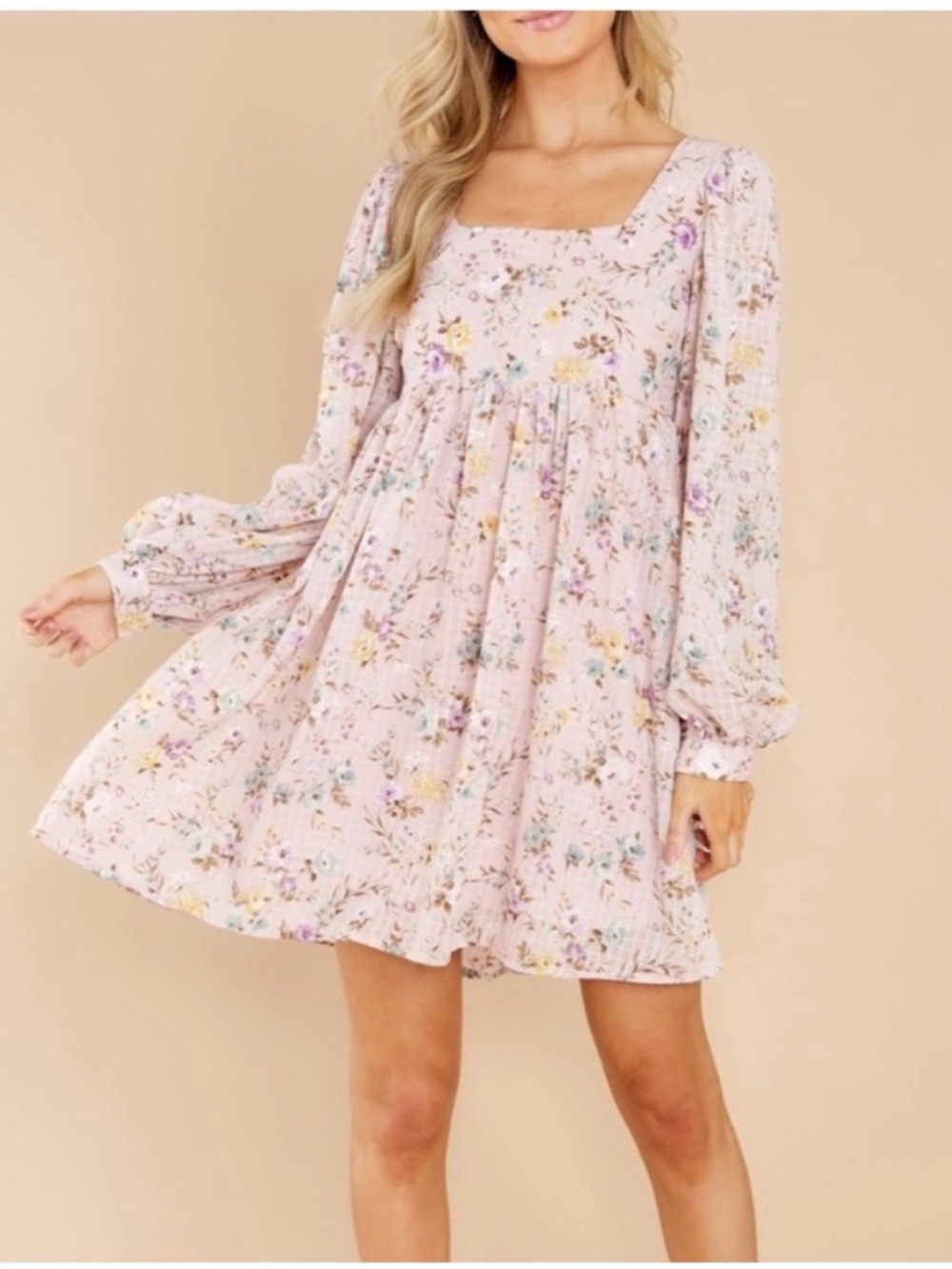 Blu Pepper Pastel Pink Floral Smocked Midi Dress